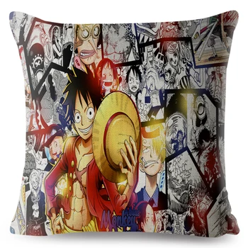 

Newspaper Style One Piece Cartoon Luffy Print Cushion Cover 45*45 Pillow Covers Linen Pillows Cases Sofa Home Decor Pillowcase