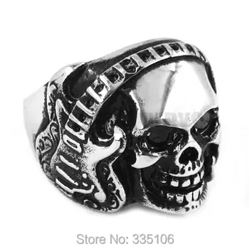 

Free shipping! Gothic Listening Music Skull Ring Stainless Steel Jewelry Guitar Musical Notes Skull Motor Biker Ring SWR0327