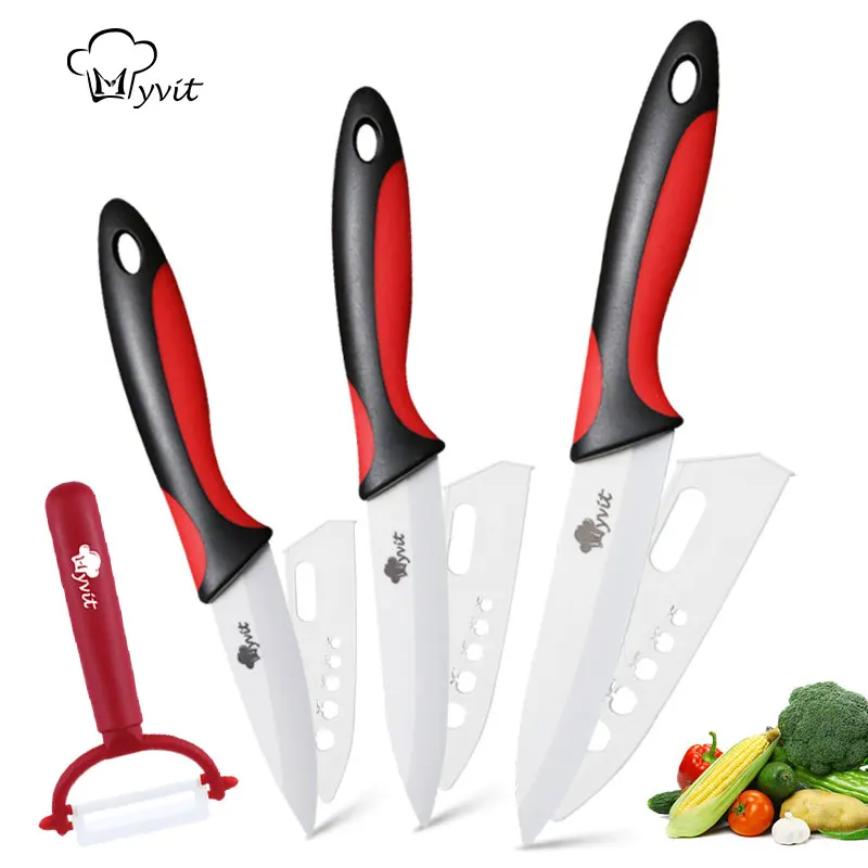 Kitchen Knife Set Ceramic Knives Paring Utility Slicing Chef 3 4 5 inch White Zirconia Blade Fruit Vegetable Knife Tools Cutter