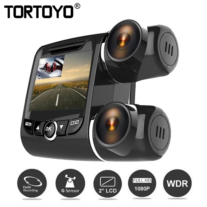 TORTOYO FHD 1080P Dual Lens Novatek 96663 Night Vision 2&quot LCD Screen Dash Camera Wide Angle G-Sensor Loop Recording WDR Dashcam |