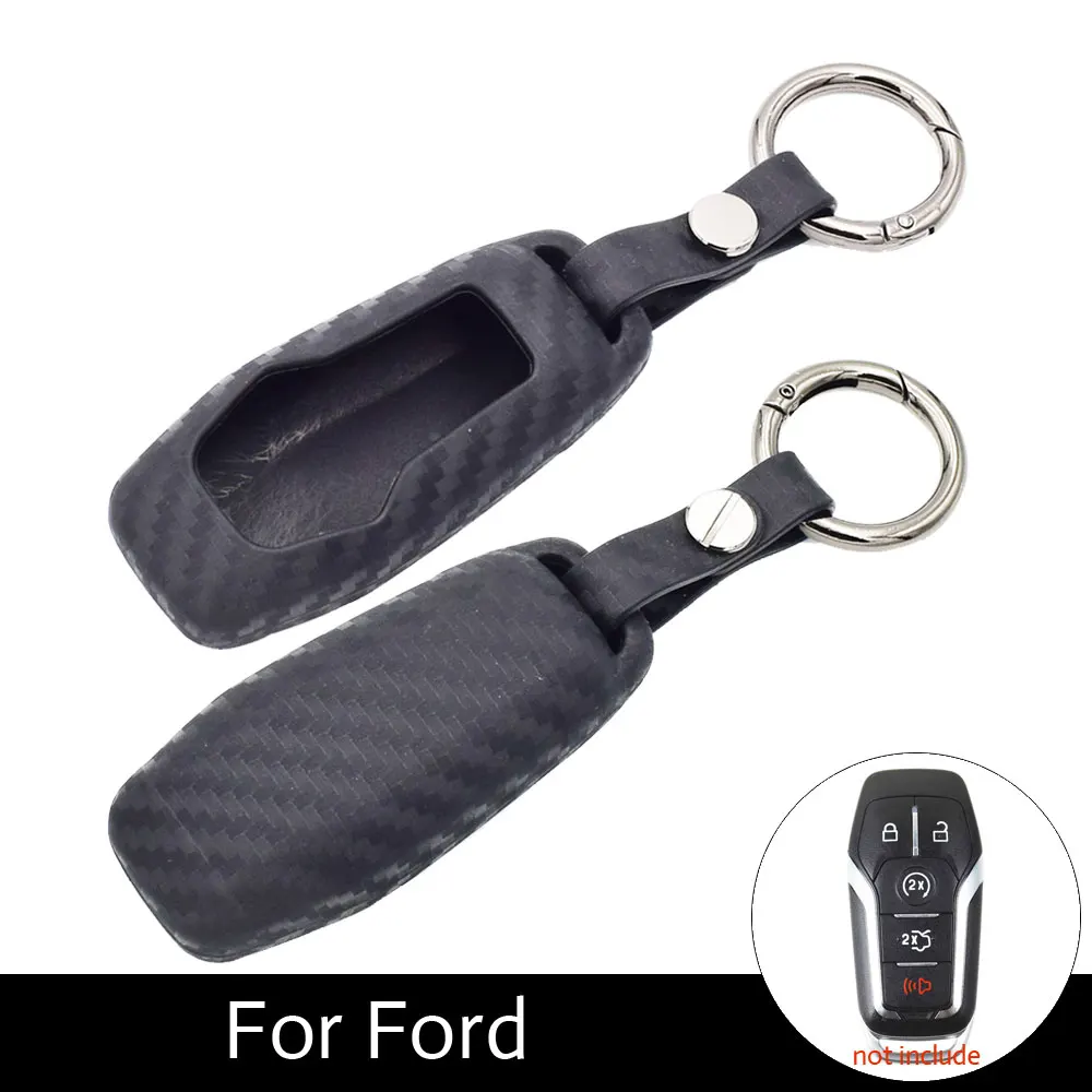 

ATOBABI Carbon Fiber Pattern Silicone Car Key Case Cover For Ford Edge Explorer Fusion Mustang F-150 F-450 F-550 Lincoln MKZ MKC