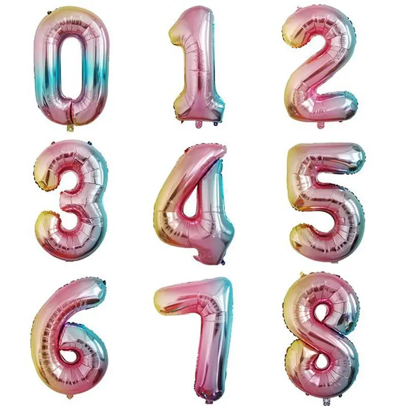 

32inch Iridescent Rainbow Color Number Foil Balloons Birthday Wedding Party Decoration Digital Balloon Number Air Ballon Globos