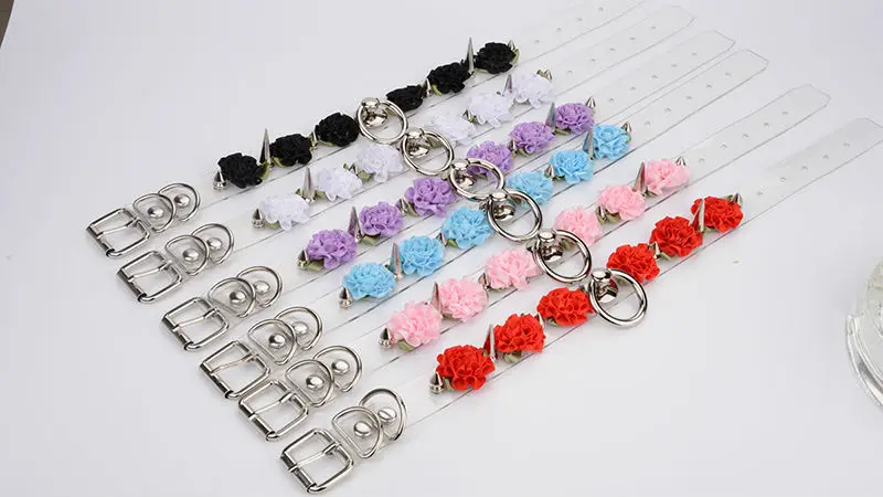 Handmade Kawaii Choker Punk Gothic Rose Collar Necklace Flowers Tranparent Faux Leather Spiked Collar Choker Buckle Necklace 7
