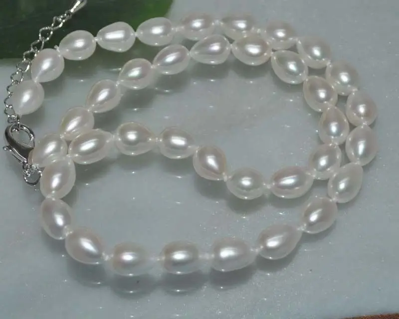 

FREE SHIPPING HOT sell new Style >>>>Natural Rare white 8*11mm drip cultured Pearl Necklace J9843