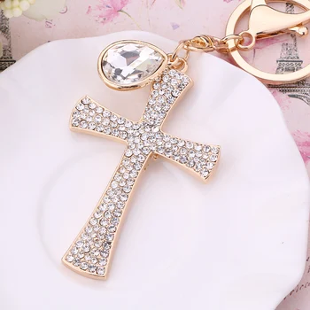 

5PCS Creative Rhinestone Cross Keychain Novelty Charm Handbag Keyring Car Key Holder Bag Accessory Christian Gift Wholesale R014
