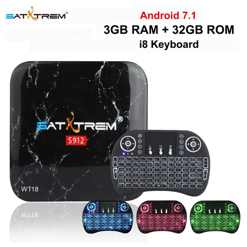 

Clear Stock! SATXTREM WT18 Smart Android 7.1 TV Box 3GB/32GB Amlogic S912 Set Top Box 1 Year 2800+ Europe IPTV Optional