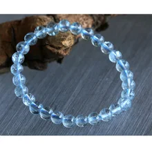 Натуральные прозрачные синие бирюзовые аквамариновые браслеты, круглые бусины 6 мм