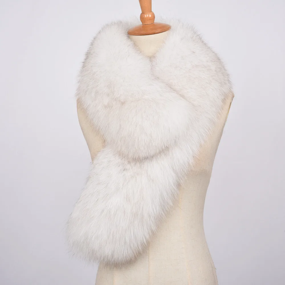 Новое поступление, женский длинный шарф из натурального Лисьего меха, высокое качество, широкий меховой шарф, женский воротник из натурального меха S7450 - Цвет: Natural White
