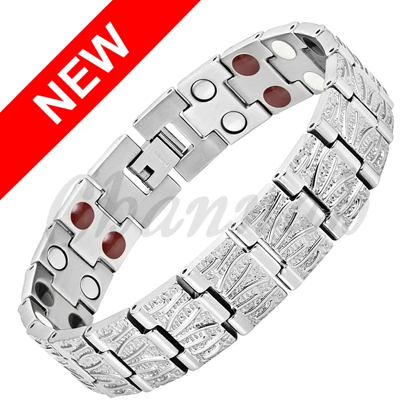 

Channah 2017 Men 4in1 All Silver Bracelet Titanium Magnets Negative Ions Germanium Far Infra Red Bangle Free Shipping Charm