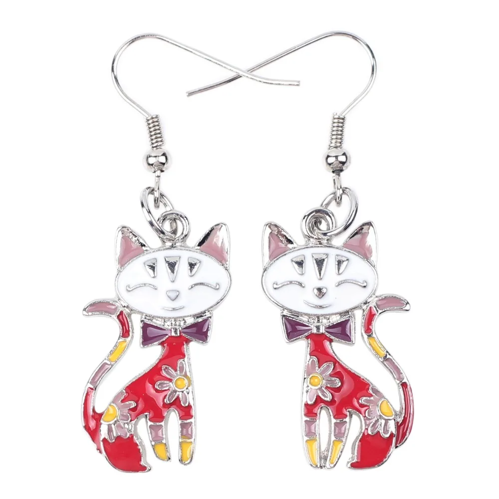 Bonsny капли сережки кошки сплав эмалированные серьги-подвески для женщин новинка бренд животных Стиль Pendientes Boucles d'oreilles