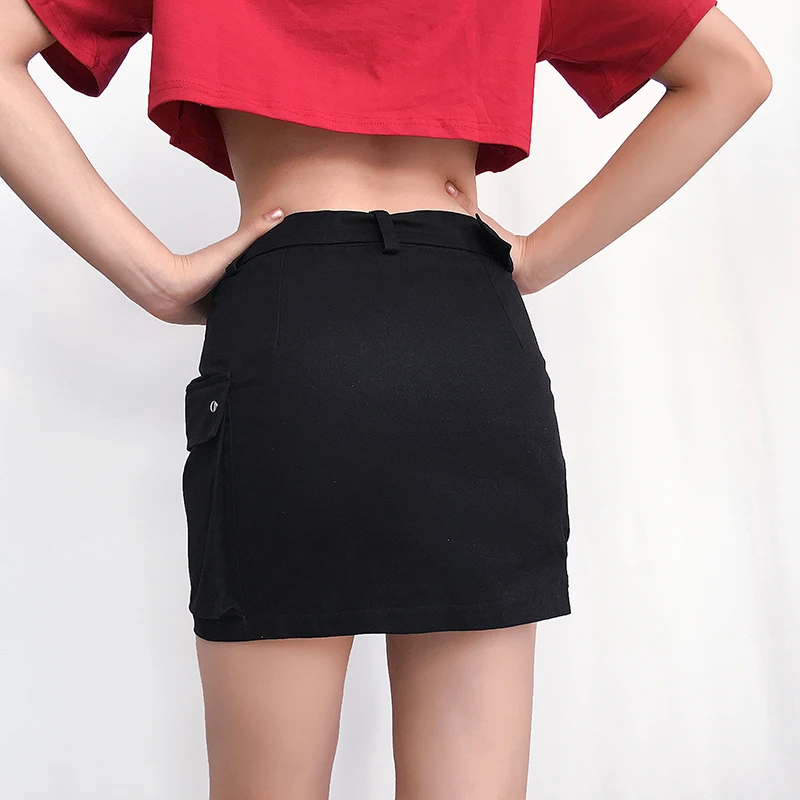 Sweetown/черная однотонная мини-юбка в стиле панк, готика, с поясом, Лоскутная, на молнии, с карманами, с высокой талией, женская уличная юбка