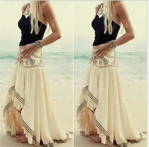 

2018 Fahsion Vintage ethnic style stitching irregular chiffon beach skirt