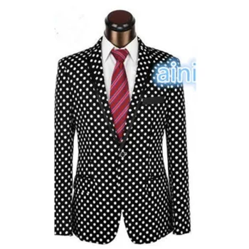 

Fashion Men's Classic Suit Casual 2 Piece Set White and Black Polka Dot Office Slim Business Set Two (Coat + Pants) Custom Made