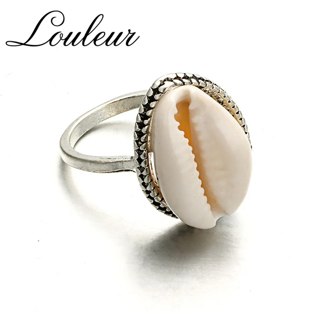 

Louleur Antique Silver Bohemian Shell Ring Finger Knuckle Rings for Women Vintage Summer Beach Jewelry Anillos Accessories
