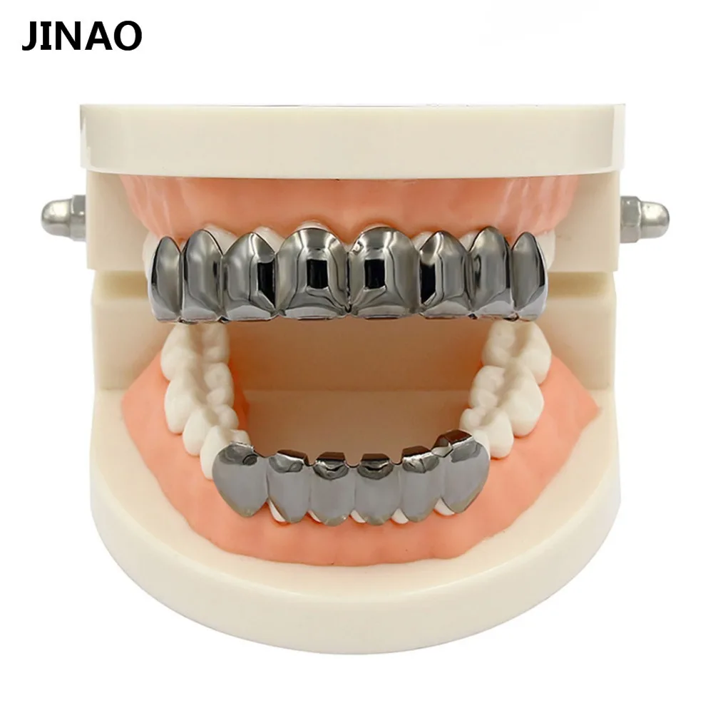 

JINAO GOLD Color Plated Classic 8 Top & 6 Bottom GRILLZ Caps Bling Mouth Hip Hop Tooth Grillz Gold teeth Grills Set