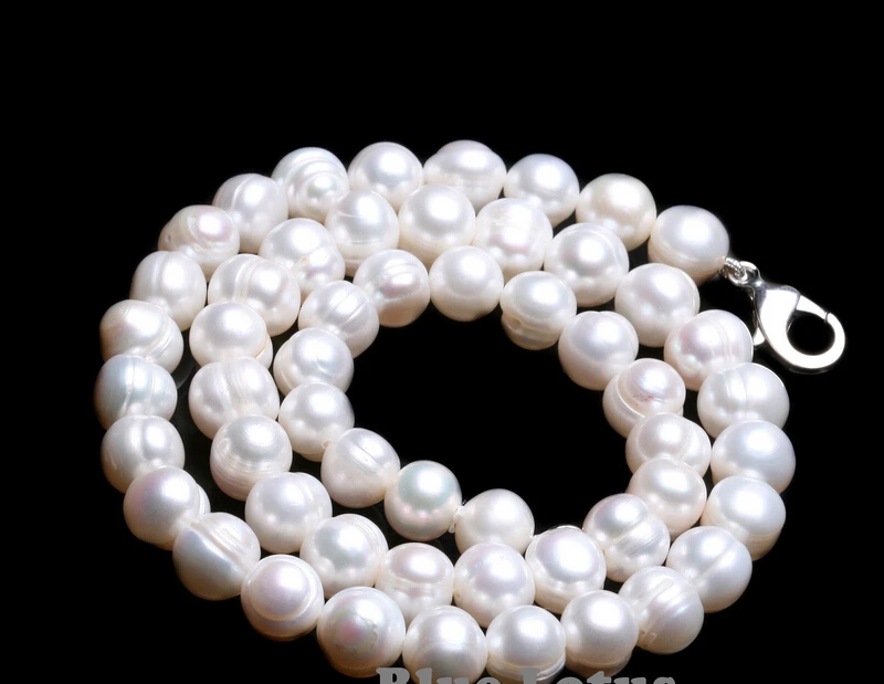 

>>>>>>7.5-8.5mm White Color Cultured Freshwater Pearl Necklace BLUE LOTUS