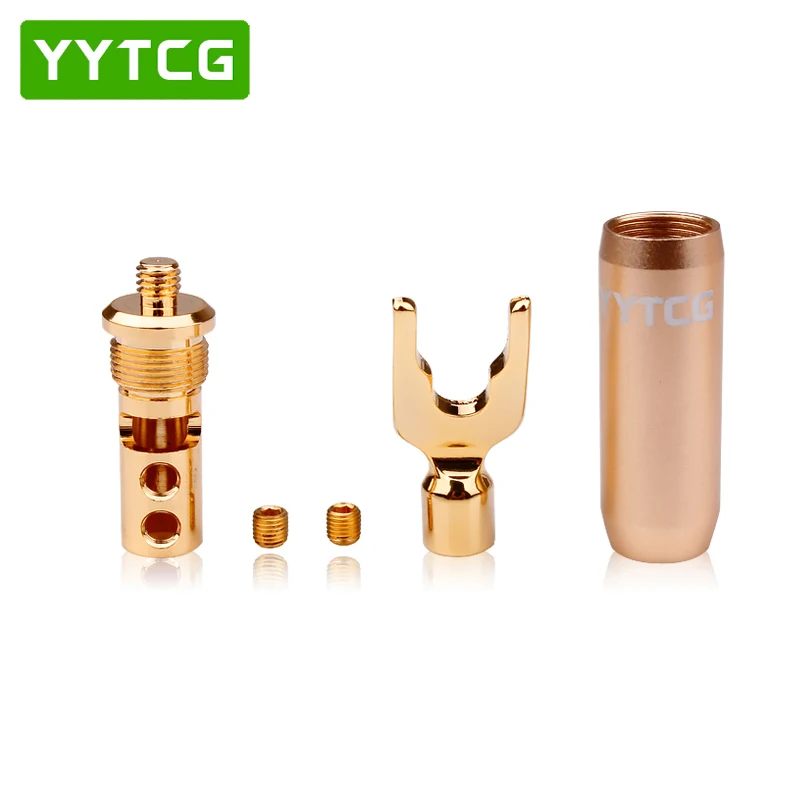 YYTCG 4Pcs/lot Y/U Type Pure Copper Speaker Plugs 24k Gold-plated Speaker Cable Plug Banana Connector