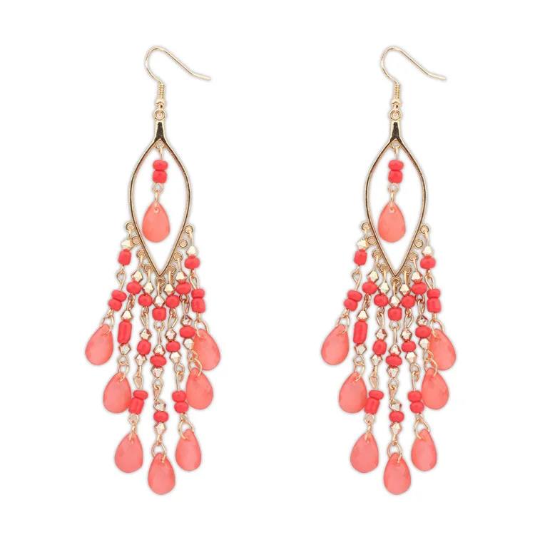 Bohemian Sweet Beads Tassel Earrings Europe and the United States exaggerated water droplets long earrings EH026 Dropshipping