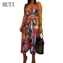 HUTI Rompers Women Jumpsuits Sexy Sleeveless Deep V-neck Retro Playsuits Summer Casual Tie-up Vintage Bodysuits Plus Size XXL HUTI Rompers Women Jumpsuits Sexy Sleeveless Deep V-neck Retro Playsuits Summer Casual Tie-up Vintage Bodysuits Plus Size XXL