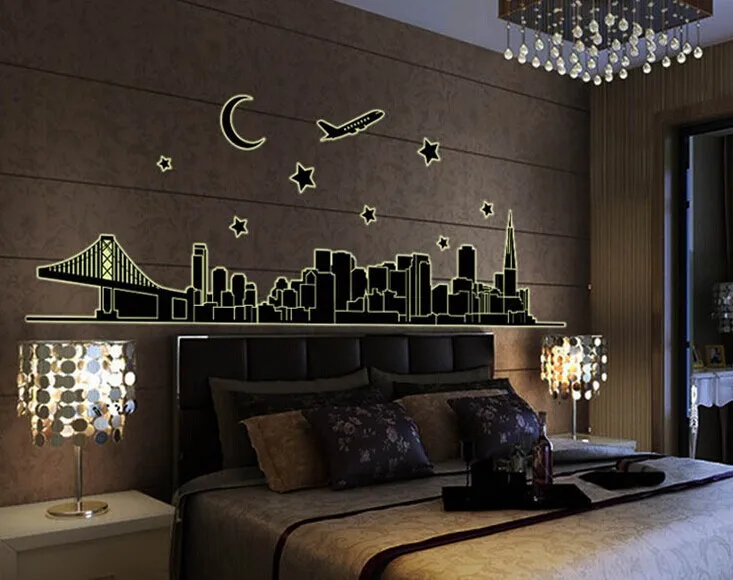 luminous city night stickers fluorescence wall stick for bedroom