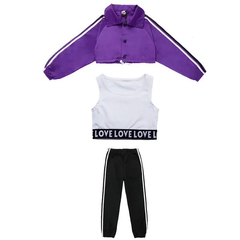 Комплект одежды для девочек-подростков, хип-хоп комплекты, детская одежда для уличных танцев, Майки кроп, топы, штаны, джазовые уличные спортивные костюмы для девочек - Цвет: Hh33
