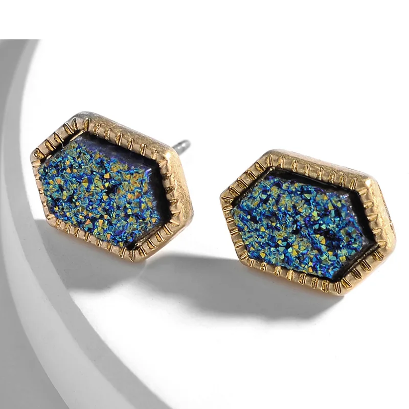 

Druzy Drusy Stud Earrings Mini Hexagon Resin Stud Fashion Famous Brand Designer Jewelry Gold Stud ACC
