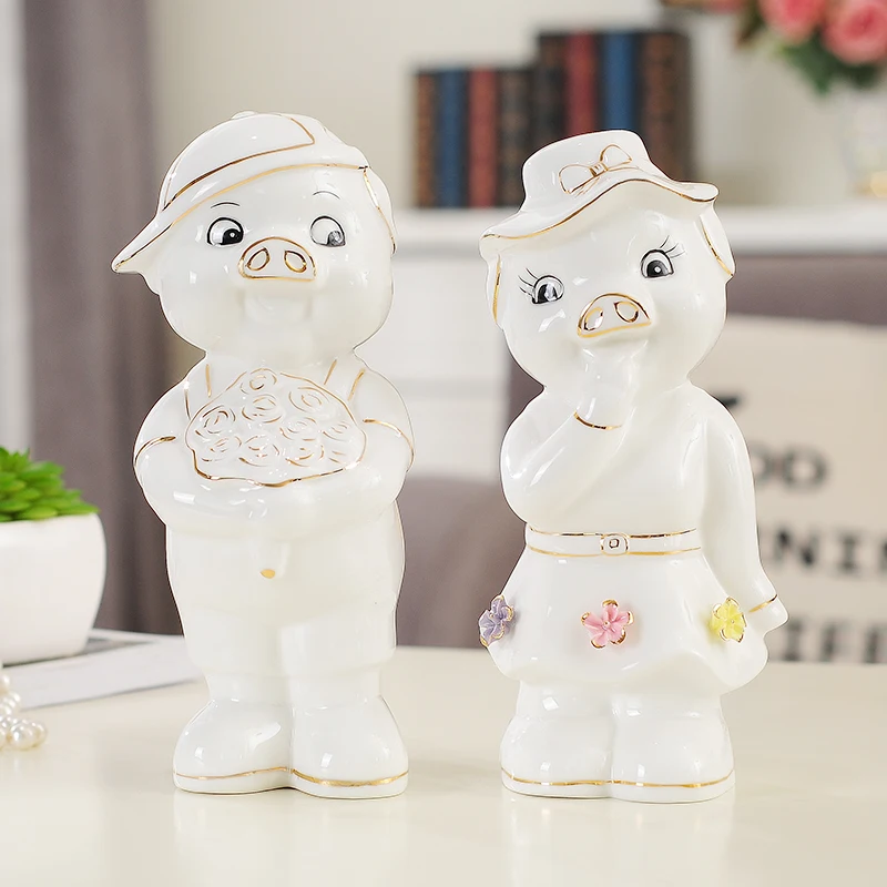 Us 33 9 New Year Creative Cute Couple Cartoon Ceramic Pig Ornament Bedroom Children Room Decor Crafts Animal Figurines Birthday Gift In Figurines