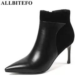 ALLBITEFO/размеры 34-43, женские сапоги из коровьей кожи, дизайнерская обувь на высоком каблуке с острым носком, женские сапоги для девушек