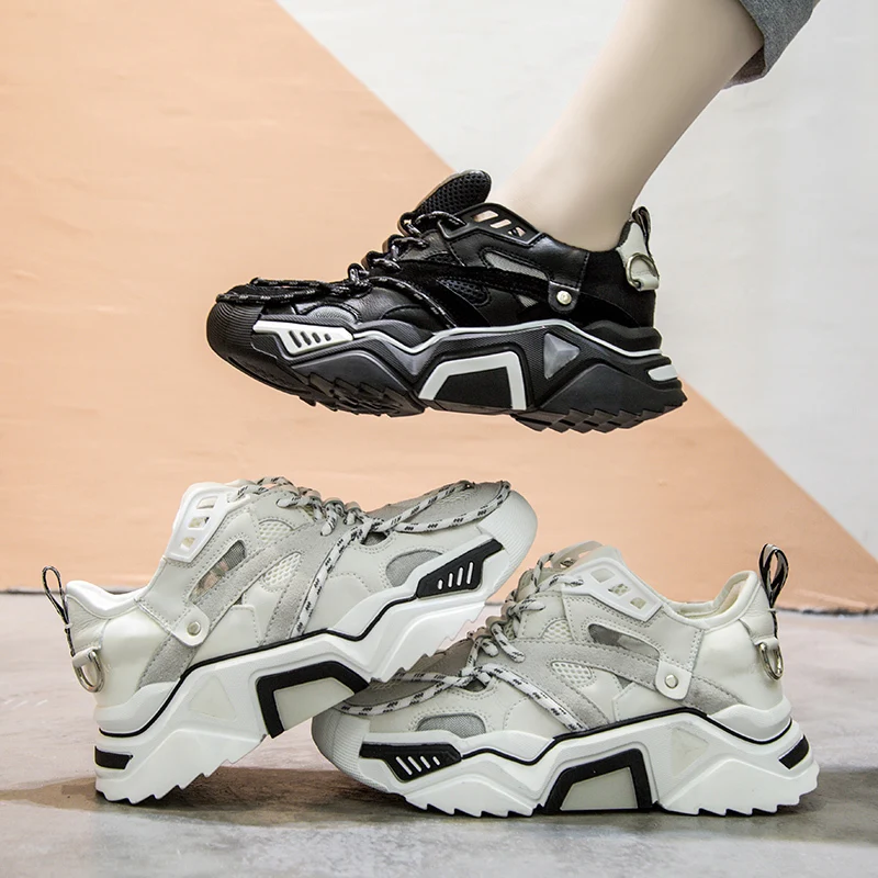 

2019 Spring/Summer New Women Chunky Sneakers Harajuku Casual Dad Shoes Lace-up Mesh Platform Sneakers Student Sports Shoes