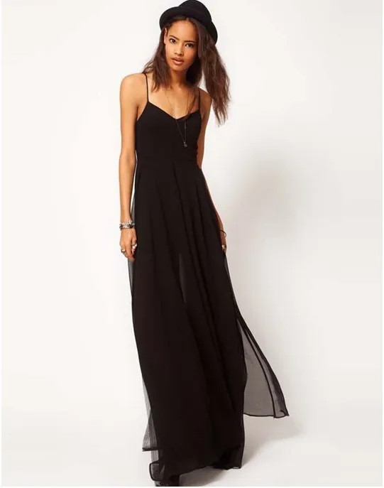 

2018 Summer Fashion Women Dresses Sexy Elegant Boho Ladies Sleeveless Party Dress Spaghetti Strap Backless Black Maxi Dress
