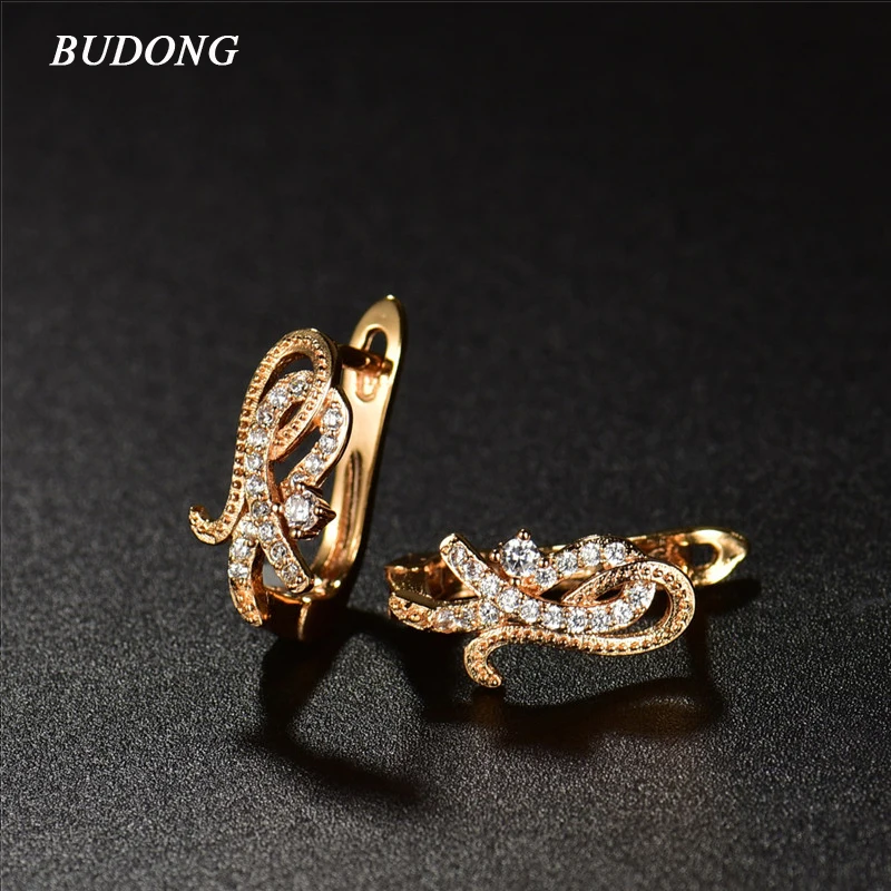 Женские серьги-кольца BUDONG модные серебряные/золотистые с фианитом в этническом