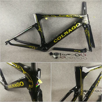 

T1000 UD Glossy Gold logo Black Direct mount brakes Concept carbon road frame bicycle Frameset With BB386 XXS/XS/S/M/L/XL