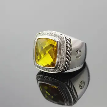 

Solid Sterling Silver Jewelry 15mm Citrine Ring Design Brand Gemstone Jewelry 925 Silver Amethyst Black Onyx Women Ring