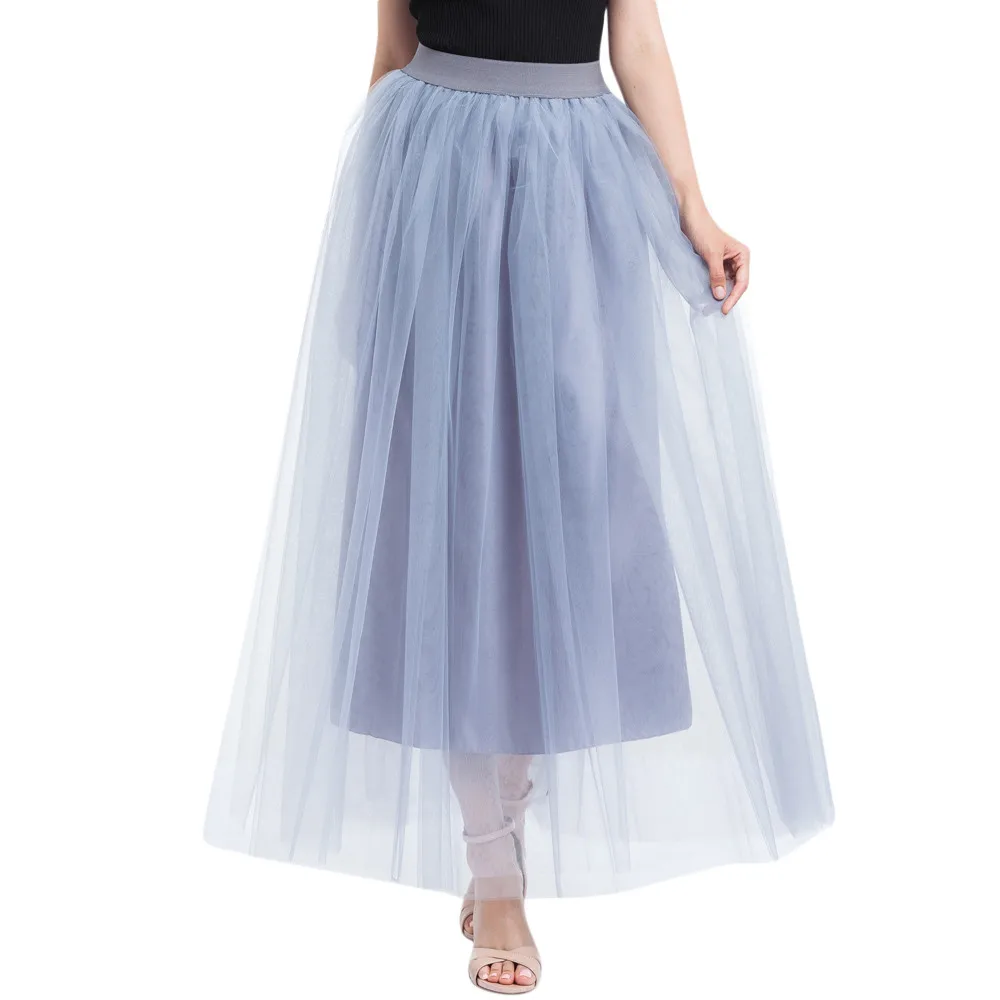 

Summer Skirts Women Elegant Plus Size Solid color Mesh Tulle Pleated Princess Skirt Mesh Bubble Long Skirt Faldas Mujer 2019