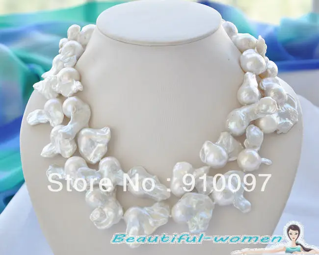 

>>>BIG 2row 40mm WHITE KESHI BAROQUE REBORN PEARL NECKLACE