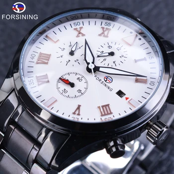 

Forsining Black Steel Luminous Hands Waterproof Stainless Steel Steampunk Clock Men Male Automatic Wrist Watch Top Brand Luxury