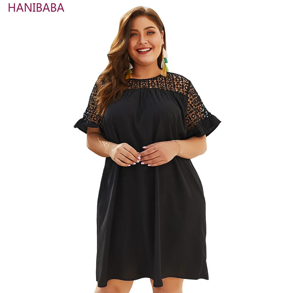 

Black Lace Dress 2109 Women Ruffle Short-Sleeve Hollow Chiffon Dress Plus Size Round Neck Casual Beach Female Summer vestidos
