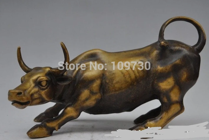 

002006 12" Chinese Zodiac Year Office Fengshui Bronze Wealth Bull Oxen Statue Sculpture