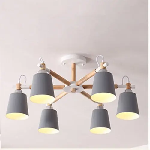 Скандинавский минималистичный металлический и деревянный кронштейн люстра E27 цветные люстры для кухни гостиной спальни кабинета - Body Color: Gray     6 lgihts