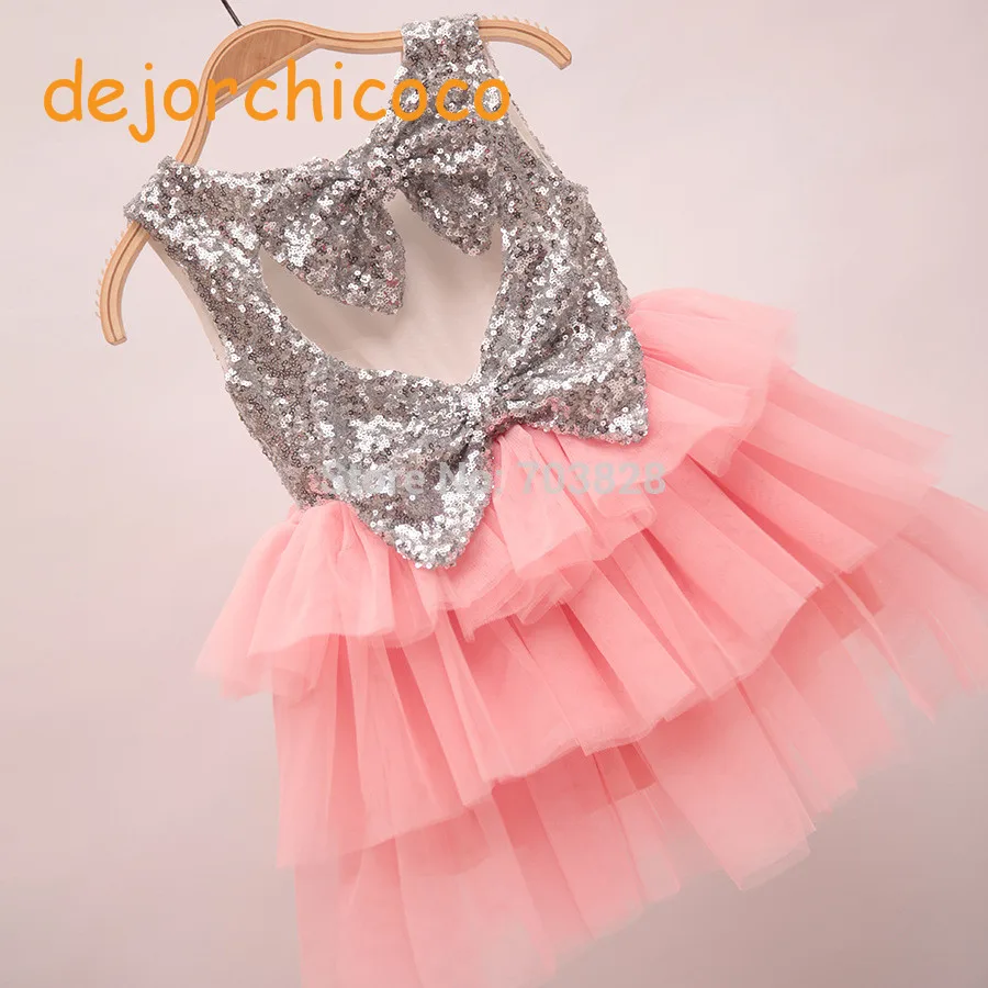 Buy Cheap Sleeveless bows Baby girls summer sequined tutu ball gowns wedding dress children's summer sequin party dress wear[dejorchicoco]
