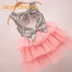 Cheap Sleeveless bows Baby girls summer sequined tutu ball gowns wedding dress children's summer sequin party dress wear[dejorchicoco]