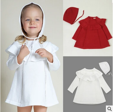 European style INS Girl Princess Sweater Dress Wool Knitted High Quality Cute White Baby Dress with