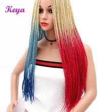 Keya Ombre Сенегальские вьющиеся волосы 24 дюйма вязанные крючком косы 30 корней синтетические кроличьи плетеные волосы розовые волосы синие косички для женщин