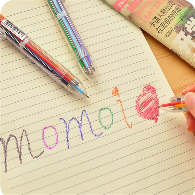 New Arrival 1pcs Novelty Multicolor Ballpoint Pen Multifunction 6 In1 Colorful Stationery Creative School Supplies
