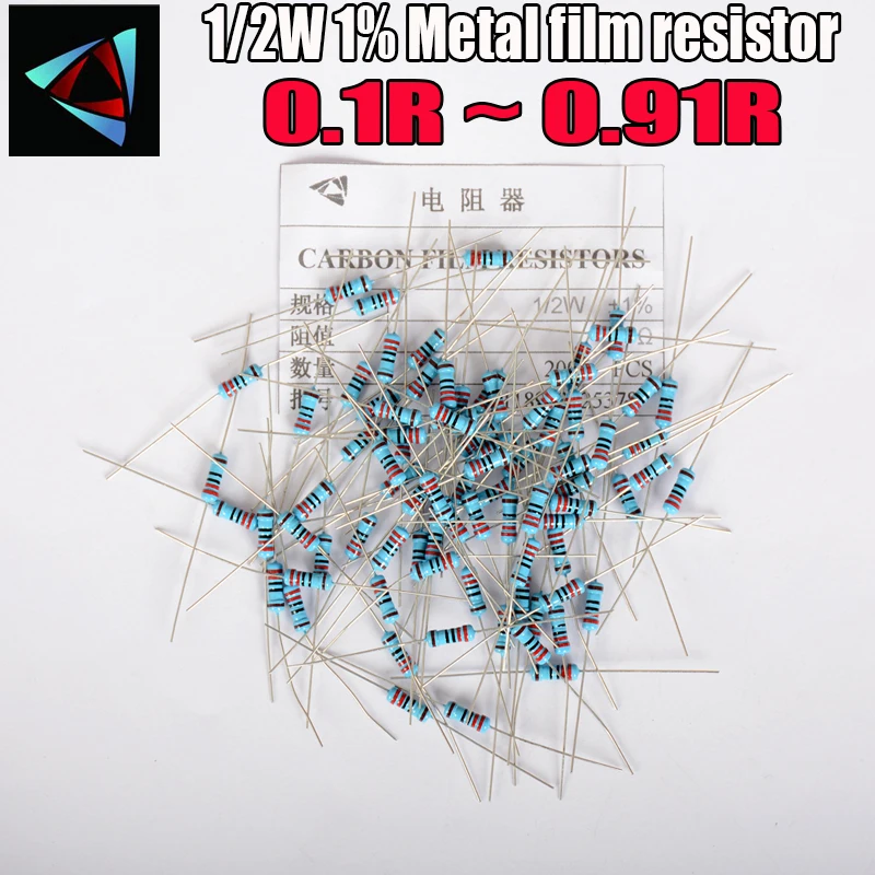 50 шт 1/2 W Металл резистор +-1% 0,1 0,12 0,15 0,18 0,2 0,22 0,24 0,27 0,3 0,33 0,39 0,47 0,5 0,56 0,62 0,68 0,75 0,82 Ом