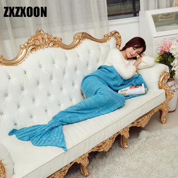 

Knitted Mermaid Tail Blanket on The Bed Mermaid Blanket Adult Kids Sofa Imitation Fleece Throw Sofa Sleeping Blanket