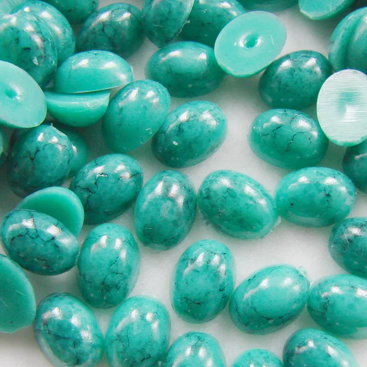 1000pcs Green 6*8mm Half Oval Flatback Turquoise Beads Gems For Sewing