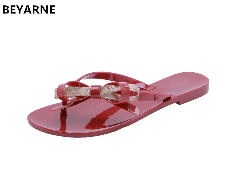 

BEYARNE woman jelly shoes lady students summer flats sandals women summer beach flip flops slides woman slippers sweet bowties