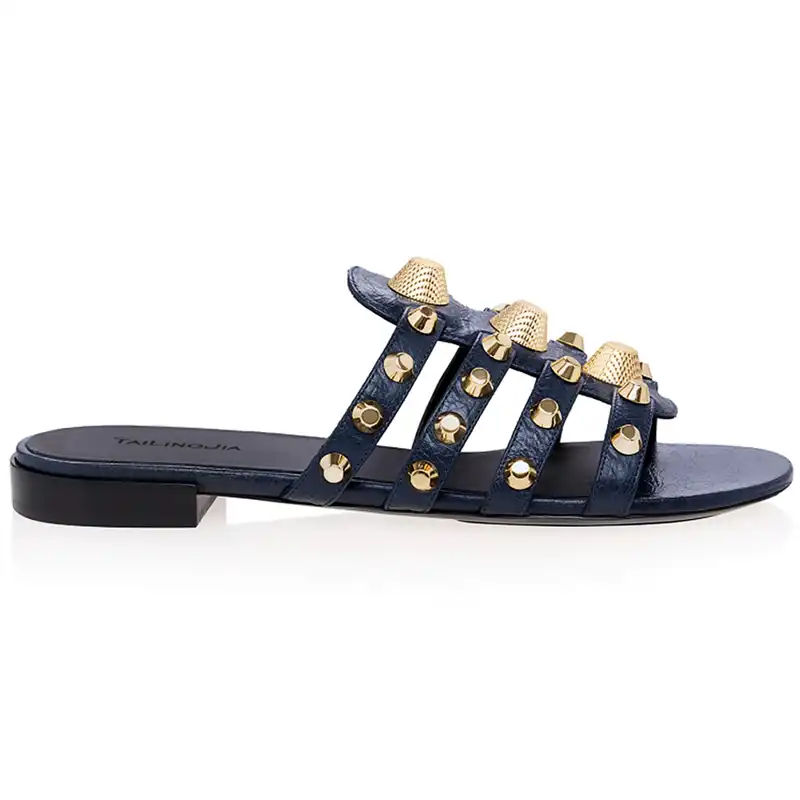 black flat sandals with silver studs