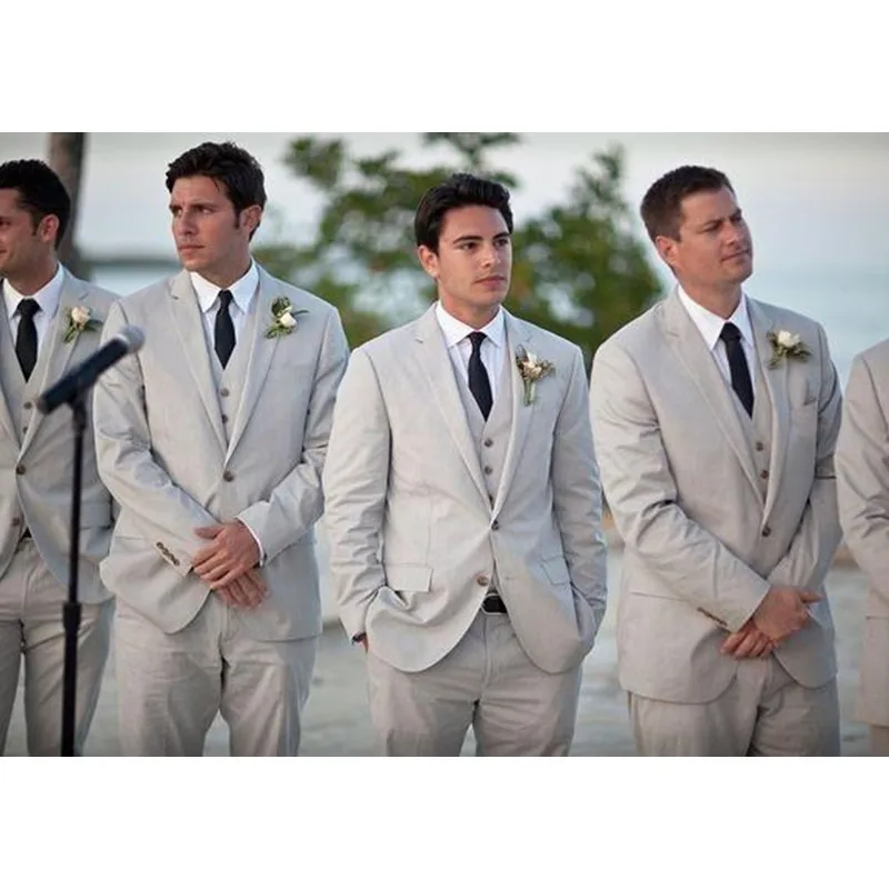 247 Grey Notch Lapel 2 Buttons Suits Fashion Best Man Wedding Groomsmen Tuxedos 3 Pieces Men Suits (Jacket+Pants+Vest)